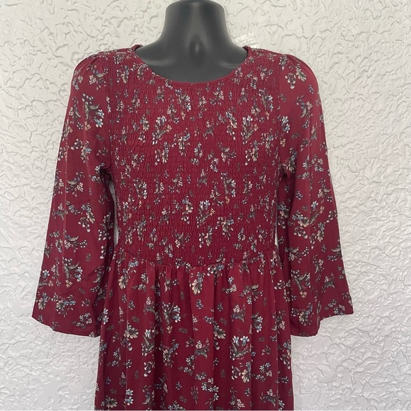 NWT Melloday Floral Smocked Midi Dress Size XL Burgundy - Picture 3 of 8